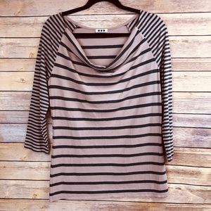 Three Dots Blush & Gray Striped Shirt w 3/4 Sleeve